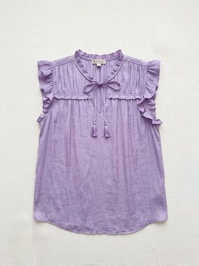 Joie Lavender Ruffle-Trim Tie Neck Sleeveless Camisole